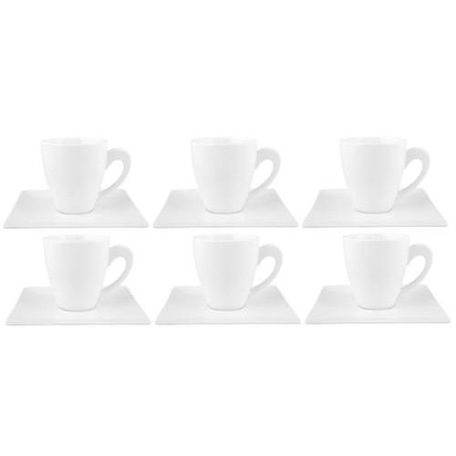 Tableware Ambition Porto 190 ML 6 Szt Białe Filiżanki DO Kawy I Herbaty Porcelanowe ZE Spodkami